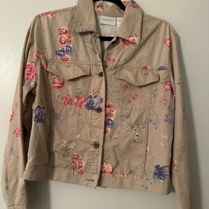 Liz Claiborne Floral Beige Jean Jacket
